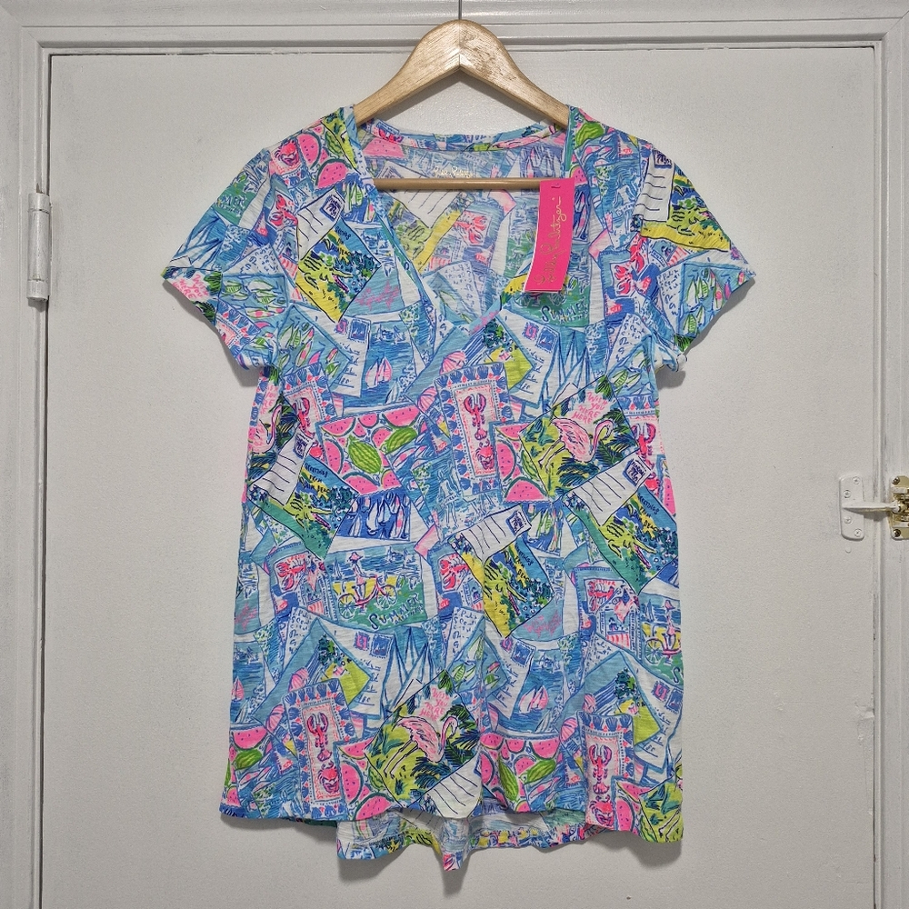 Lilly Pulitzer Etta V-Neck T-Shirt “Wish You Were Here" - SIZE Medium - NWT - Picture 6 of 6